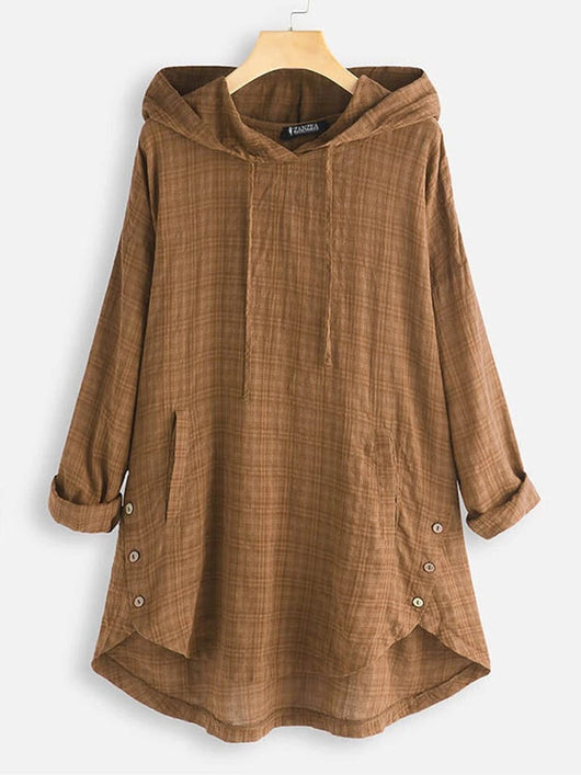 Sudadera Hoodie Asimétrica a Cuadros para Mujer - Talla Grande - Image 9