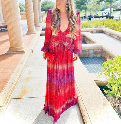 Vestido Degradado de Espalda Descubierta - Manga Larga Otoño - Image 2