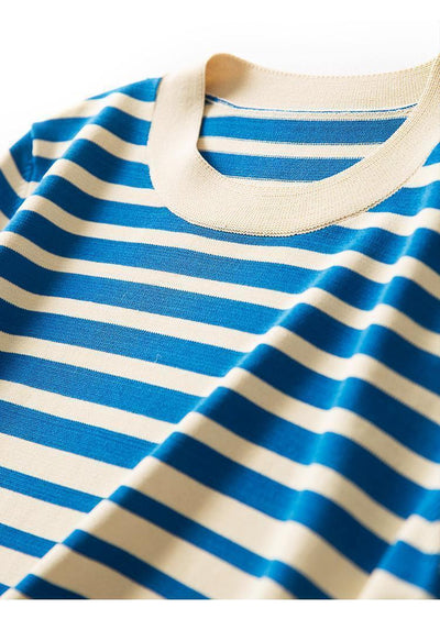 Blusa Holgada Ice Silk a Rayas con Cuello Redondo para Mujer - Image 16