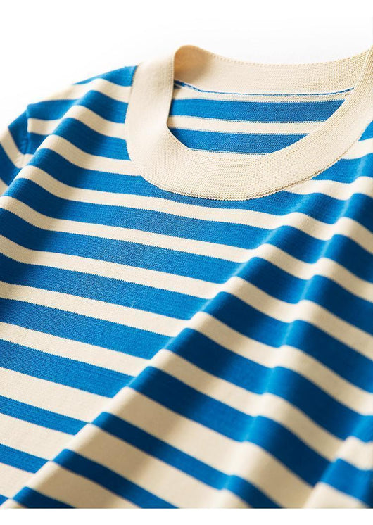Blusa Holgada Ice Silk a Rayas con Cuello Redondo para Mujer - Image 16