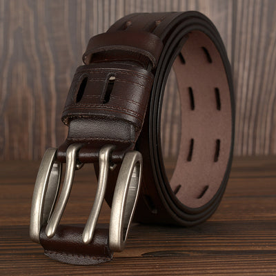 Cinturón de Cuero para Hombre con Hebilla Doble Pasador - Estilo Casual y Jeans - Image 4