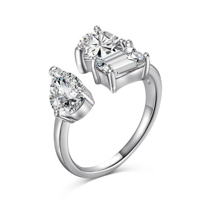 Anillo de Plata 925 para Mujer con Circonia Cúbica en Forma de Corazón y Pera - Image 10