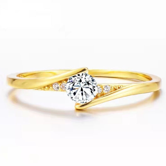 Anillo de Compromiso Dorado en Aleación, Diseño Redondo