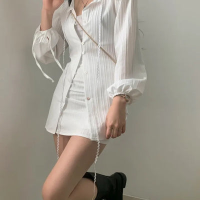 Conjunto Elegante de Diseño Francés: Blusa Ajustada con Protección Solar y Falda Esbeltecedora - Image 18