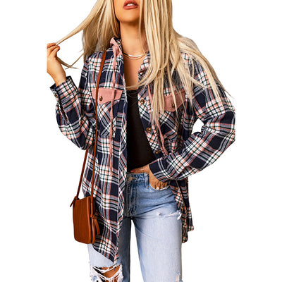 Chaqueta Cardigan de Cuadros para Mujer con Capucha y Contraste de Colores - Image 5