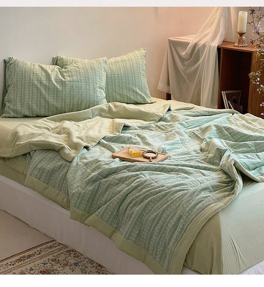 Colcha Reversible Cuadros Verano Lujo Cama Queen Ligera Transpirable
