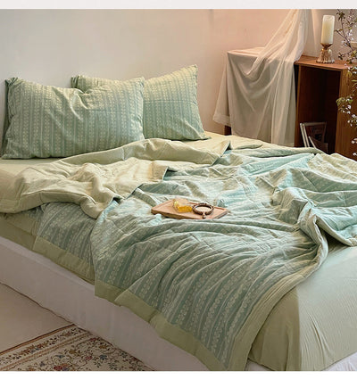 Colcha Reversible Cuadros Verano Lujo Cama Queen Ligera Transpirable