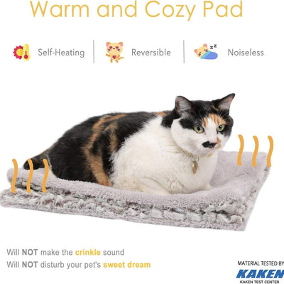 Light gray fluffy pet sleeping mat with a black and white French Bulldog sitting on it. Measures 27.5x18.5 inches. - Image 3