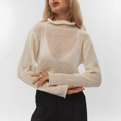 Suéter Tejido Holgado con Diseño Calado y Mangas Largas