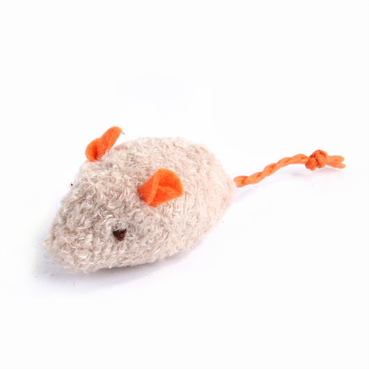 Plush beige mouse cat toy with orange ears and braided tail, designed for interactive play. - Image 12