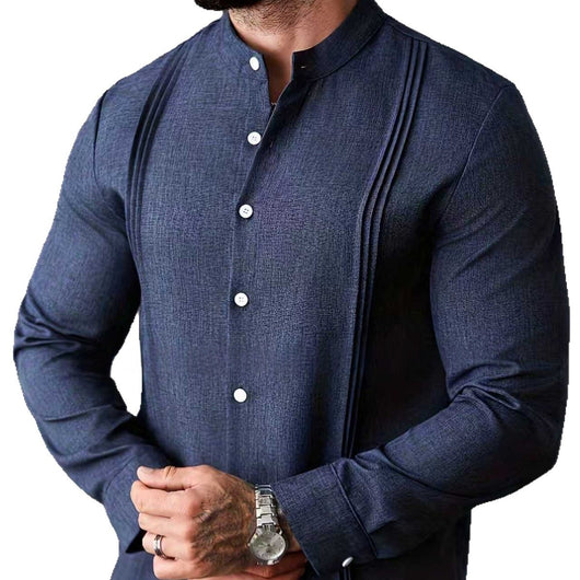 Camisa Manga Larga Cuello Mao Entallada Hombre - Image 5