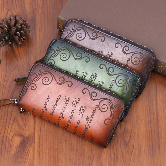 Cartera de Mano Clutch en Cuero Vacuno Genuino Acabado Artesanal