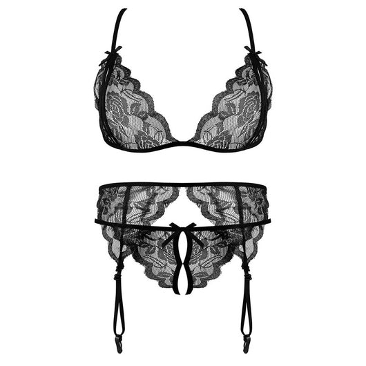 Conjunto de 4 Piezas: Liguero de Encaje, Medias de Malla y Ropa Interior Sensual - Image 4