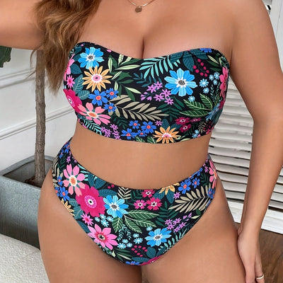 Bikini Enterizo Estampado Talla Grande con Escote Tubo