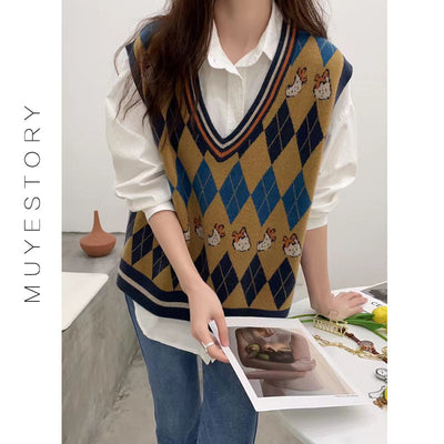 Chaleco Jacquard Fresa Retro Cuello V sin Mangas para Primavera y Otoño - Image 15