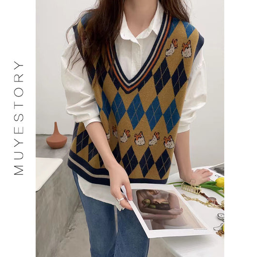 Chaleco Jacquard Fresa Retro Cuello V sin Mangas para Primavera y Otoño - Image 15