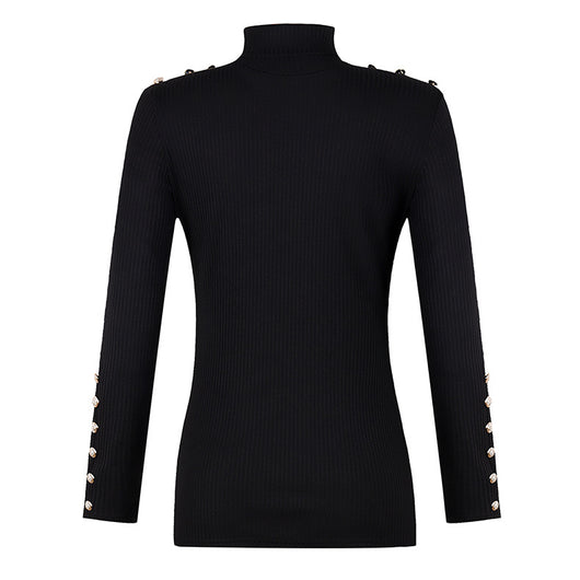 Blusa Básica de Cuello Alto con Botones - Colores Sólidos - Image 4
