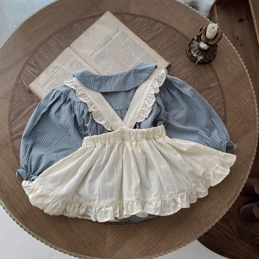 Enterizo Cuadrillé de Manga Larga con Falda Superpuesta para Bebé - Image 10
