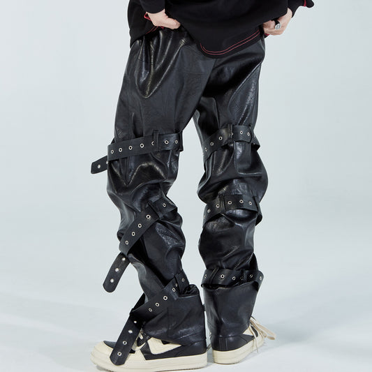 Pantalones de Cuero PU Diseño Punk para Hombre - Image 2