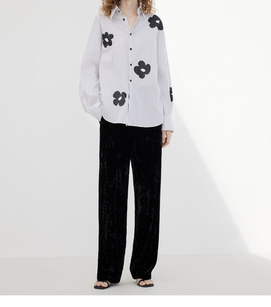 Blusa Estampado Floral Primavera con Rayas Sueltas para Mujer