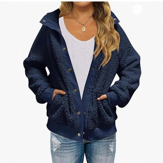Cardigan de Polar Grueso con Bolsillos para Mujer - Abrigo Cálido de Color Puro