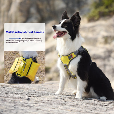 Orange and gray pet harness made of Oxford cloth with reflective trim, a top handle, and adjustable straps. - Image 2