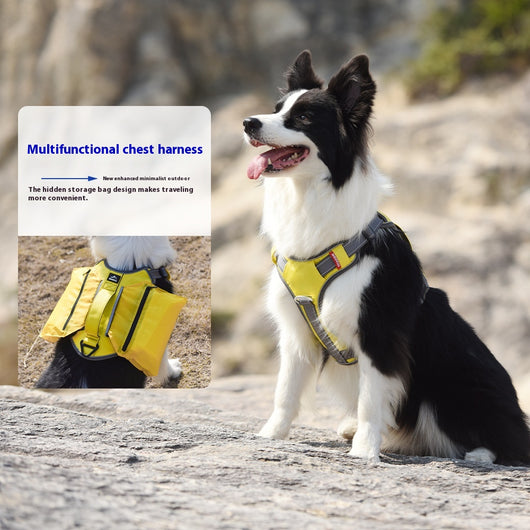 Orange and gray pet harness made of Oxford cloth with reflective trim, a top handle, and adjustable straps. - Image 2
