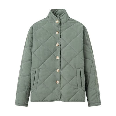 Abrigo Acolchado de Algodón con Cuello Alzado y Diseño Rombo Europeo - Image 5