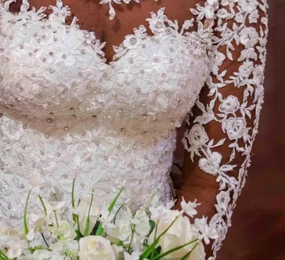Vestido de Novia Sirena Blanco con Mangas Largas - Image 2