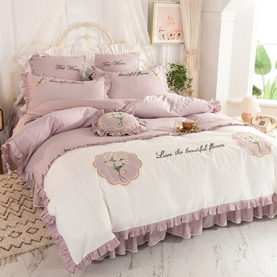 Juego de Cama Infantil de 4 Piezas en Algodón con Volantes y Bordado de Flores - Image 7