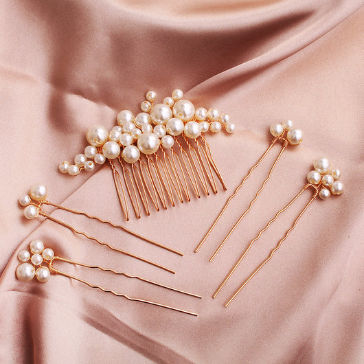 Set de Horquillas en U y Tiara con Perlas Hechas a Mano para Boda y Dama de Honor - Image 10