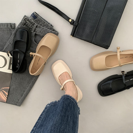 Zapatos de Cuero con Plataforma Estilo Británico para Mujer con Hebilla y Perla - Image 2