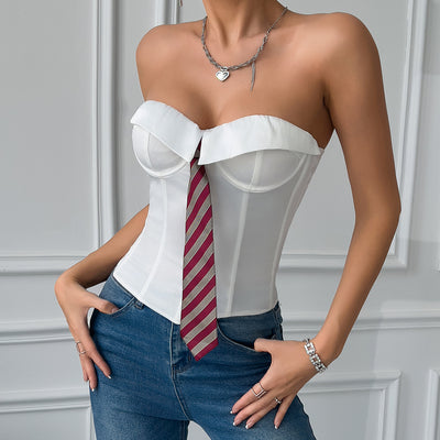 Corset Satinado con Encaje de Espina de Pez y Anillo de Acero - Image 10