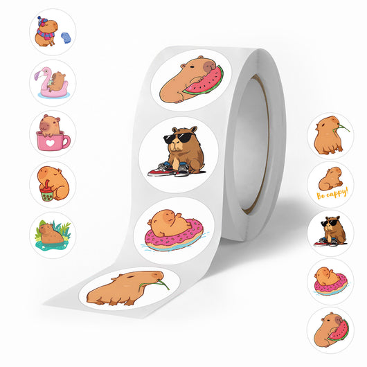 Rollo de 500 Stickers Capibara Infantiles - Pegatinas de Colores para Cuadernos y Guitarra - Image 9