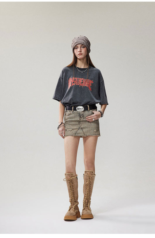 Playera Retro Desgastada con Estampado de Letras - Manga Corta - Image 15