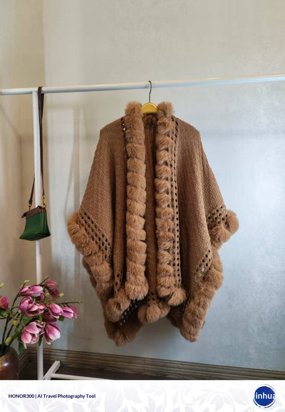 Chal Grueso de Piel de Conejo para Mujer - Abrigo Cálido de Color Sólido - Image 12