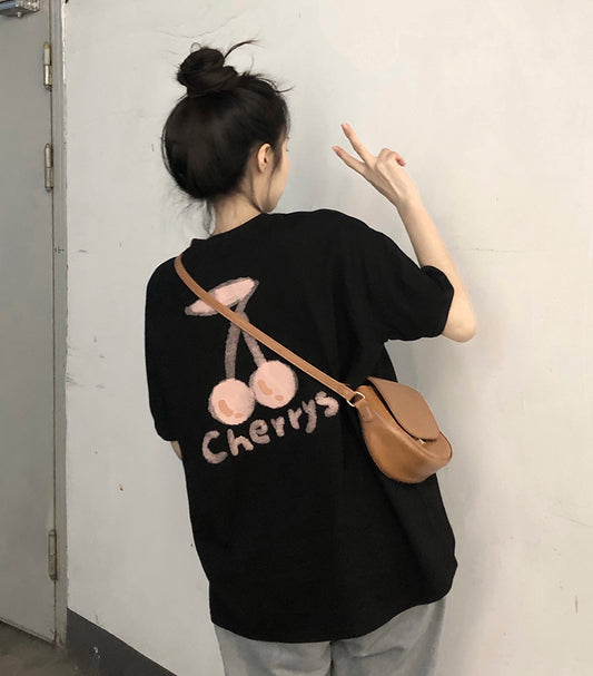 Blusa Vintage Suelta de Manga Corta para Mujer