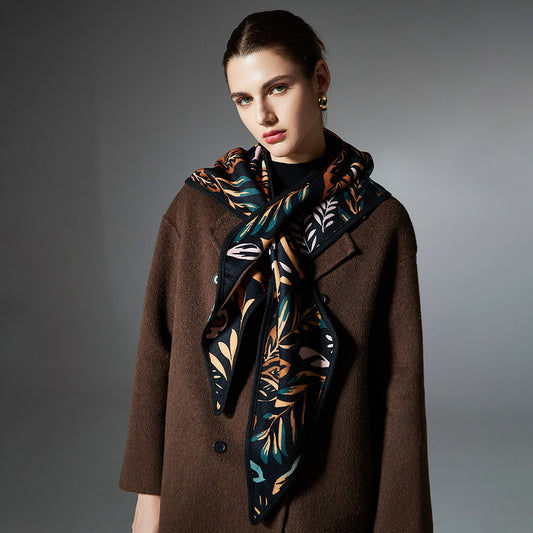 Chal Triangular Jacquard Hojas de Otoño Estilo Europeo