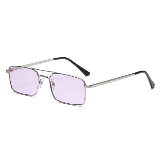 Black rectangular sunglasses with a double beam and dark gray lenses, angled on a white background. - Image 10