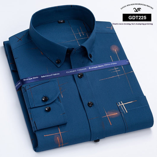 Camisa Casual Antimanchas para Hombre Maduro - Patrón Cuadros Bronce sin Planchado - Image 13
