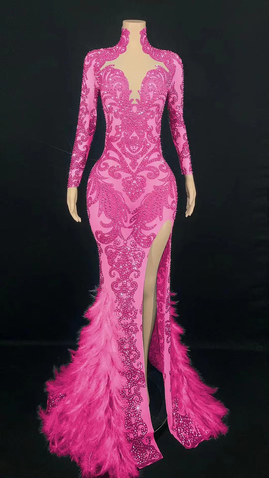 Jumpsuit Largo de Fiesta con Cuentas y Plumas para Mujer - Image 12