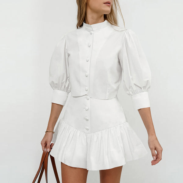 Conjunto Dos Piezas Falda Corta y Blusa de Manga Linterna para Mujer - Image 2