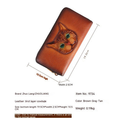 Monedero de Cuero Genuino con Diseño de Gato y Múltiples Espacios para Tarjetas - Image 15