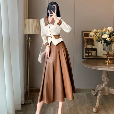 Traje de Cuero con Costuras Decorativas para Mujer - Image 2