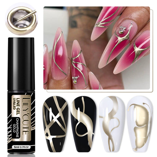 Esmalte Gel Metálico con Adhesivo Cable para Uñas Artísticas - Acabado Plateado Fotocurable - Image 8