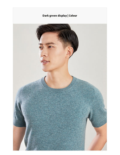 Suéter de Lana Pura Cuello Redondo Manga Corta para Hombre - Otoño e Invierno - Image 15