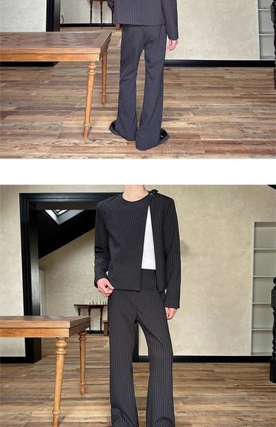 Traje Corto Casual Otoño a Rayas Cuello Redondo Bootcut - Image 11
