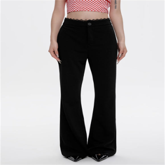 Pantalón Acampanado Negro Talle Alto con Detalles de Encaje para Verano