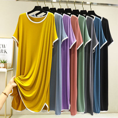 Vestido Modal Mujer Cuello Redondo Manga Corta Casual