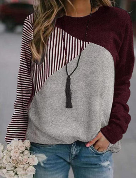 Suéter Mujer Cuello Redondo Manga Larga con Detalles de Costura a Contraste - Image 13
